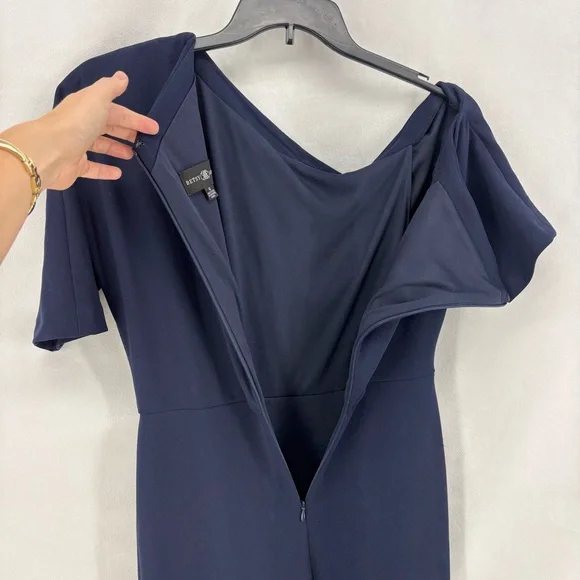 Betsy Adam Women’s 6 Madeline long maxi scuba crepe off the shoulder drop dress - Picture 7 of 11